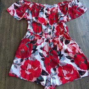 Cupcakes and Cashmere ruffle off shoulder romper